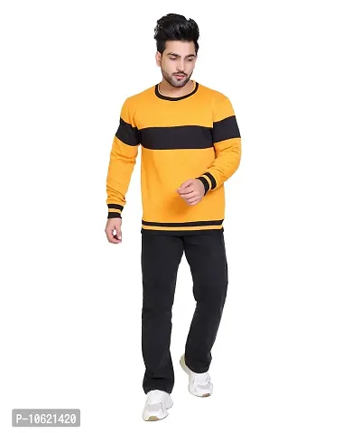 Winter Casual Wear Cotton Blend Striped Round Neck Sweatshirt For Mens