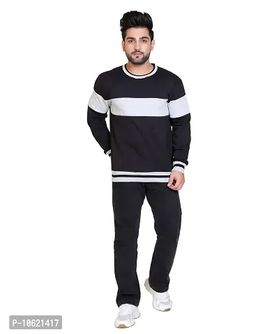 Winter Casual Wear Cotton Blend Striped Round Neck Sweatshirt For Mens-thumb0