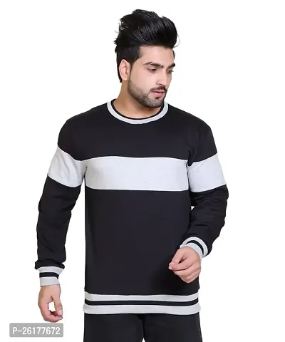 Bliss Bell Winter Casual Wear Cotton Blend Striped Round Neck Sweatshirt for Mens-thumb2