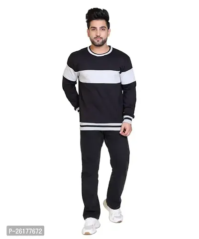 Bliss Bell Winter Casual Wear Cotton Blend Striped Round Neck Sweatshirt for Mens-thumb0