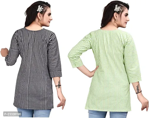 Dhyana Fab Women Striped Straight Kurta Black, Light Green, White Pack of 2-thumb2