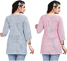 Dhyana Fab Women Striped Straight Kurta Pink, Dark Blue, White Pack of 2-thumb1