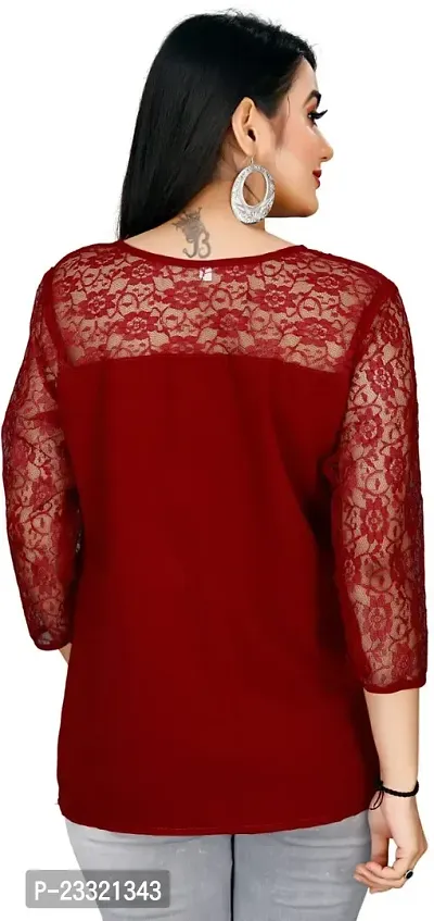 Elegant Maroon Crepe Self Design Top For Women-thumb2