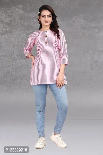 Dhyana Fab Women Striped Straight Kurta Pink Pack of 1-thumb0