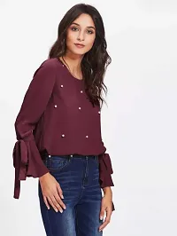 Elegant Maroon Crepe Embroidered Top For Women-thumb3