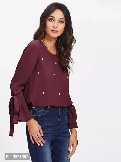 Elegant Maroon Crepe Embroidered Top For Women-thumb4