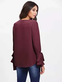 Elegant Maroon Crepe Embroidered Top For Women-thumb1