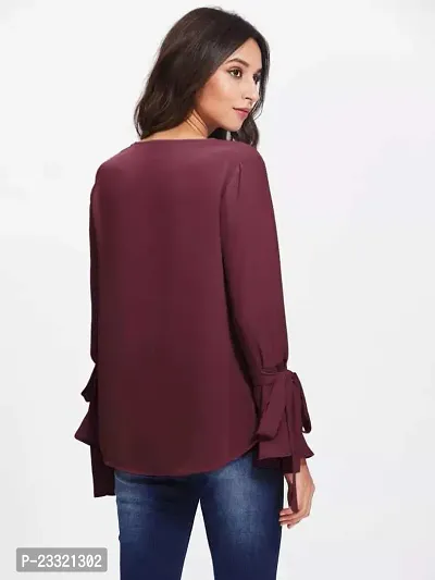 Elegant Maroon Crepe Embroidered Top For Women-thumb2