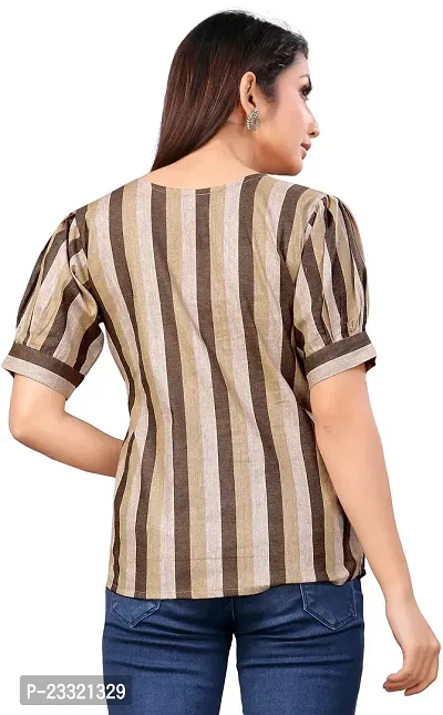 Elegant Multicoloured Cotton Linen Striped Top For Women-thumb2