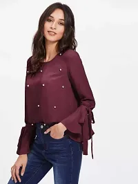 Elegant Maroon Crepe Embroidered Top For Women-thumb2