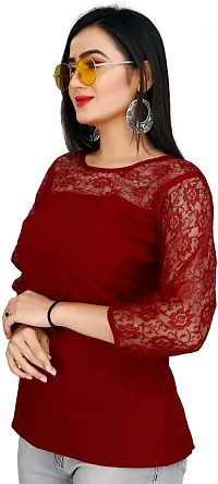 Elegant Maroon Crepe Self Design Top For Women-thumb2