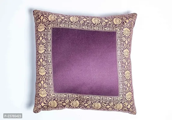 Sriam Jaipur Cotton Golden Border Classic Decorative Cushion Covers for Home (Set of 2) (Purple)-thumb0