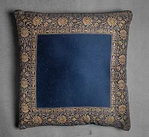 Sriam Jaipur Cotton Golden Border Classic Decorative Cushion Covers for Home (Set of 2) (Royal Blue)-thumb1