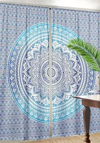 Tapestry Lovers Blue Round Mandala Tapestry Curtains Wall Hanging Window Treatments Curtain Bohemian, Home Drapes,Tapestry Cotton Curtain Set of 2 Curtain-thumb1