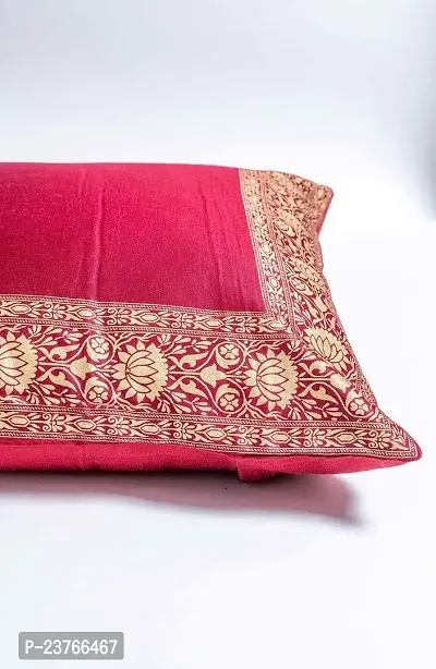 Sriam Jaipur Cotton Golden Border Classic Decorative Cushion Covers for Home (Set of 2) (Burgandy)-thumb3