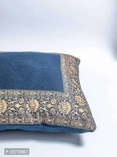 Sriam Jaipur Cotton Golden Border Classic Decorative Cushion Covers for Home (Set of 2) (Royal Blue)-thumb5