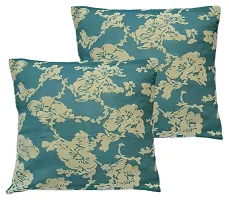 Sriam Jaipur Veronica 2 Flock Design Decorative Polysilk Pillow/Cushion Covers (16 x 16 inches) (Green) (Set of 4)-thumb2