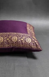 Sriam Jaipur Cotton Golden Border Classic Decorative Cushion Covers for Home (Set of 2) (Purple)-thumb2