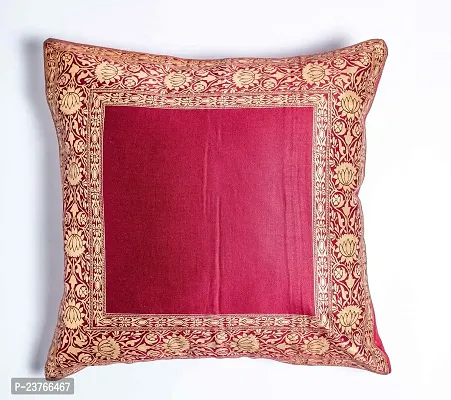 Sriam Jaipur Cotton Golden Border Classic Decorative Cushion Covers for Home (Set of 2) (Burgandy)-thumb0