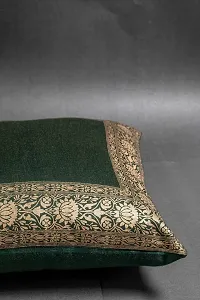 Sriam Jaipur Cotton Golden Border Classic Decorative Cushion Covers for Home (Set of 2) (Emerald Green)-thumb2