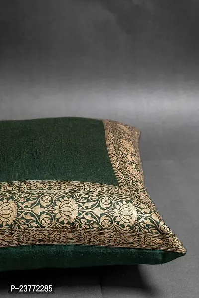 Sriam Jaipur Cotton Golden Border Classic Decorative Cushion Covers for Home (Set of 2) (Emerald Green)-thumb3