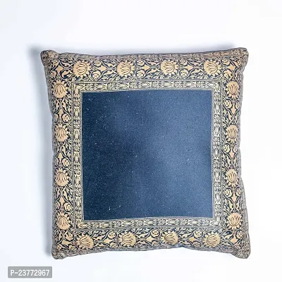 Sriam Jaipur Cotton Golden Border Classic Decorative Cushion Covers for Home (Set of 2) (Royal Blue)-thumb0