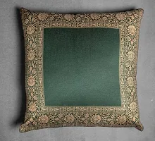 Sriam Jaipur Cotton Golden Border Classic Decorative Cushion Covers for Home (Set of 2) (Emerald Green)-thumb1