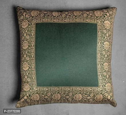 Sriam Jaipur Cotton Golden Border Classic Decorative Cushion Covers for Home (Set of 2) (Emerald Green)-thumb2