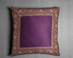 Sriam Jaipur Cotton Golden Border Classic Decorative Cushion Covers for Home (Set of 2) (Purple)-thumb1