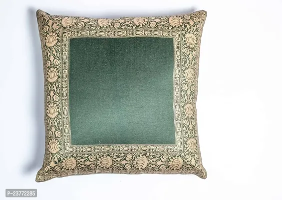 Sriam Jaipur Cotton Golden Border Classic Decorative Cushion Covers for Home (Set of 2) (Emerald Green)-thumb0