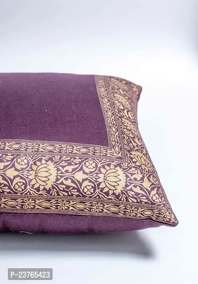 Sriam Jaipur Cotton Golden Border Classic Decorative Cushion Covers for Home (Set of 2) (Purple)-thumb5