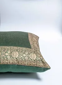 Sriam Jaipur Cotton Golden Border Classic Decorative Cushion Covers for Home (Set of 2) (Emerald Green)-thumb4