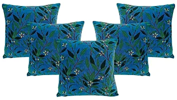 Kirti Finishing Blue Green Leaf Velvet Cushion Cover 16 inches (KFC-020-16-5)-thumb4