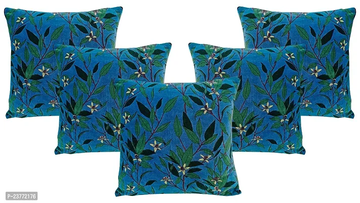 Kirti Finishing Blue Green Leaf Velvet Cushion Cover 16 inches (KFC-020-16-5)-thumb5