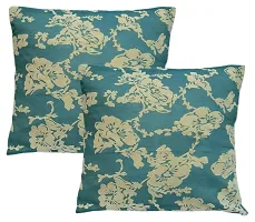 Sriam Jaipur Veronica 2 Flock Design Decorative Polysilk Pillow/Cushion Covers (16 x 16 inches) (Green) (Set of 4)-thumb1