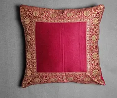 Sriam Jaipur Cotton Golden Border Classic Decorative Cushion Covers for Home (Set of 2) (Burgandy)-thumb3
