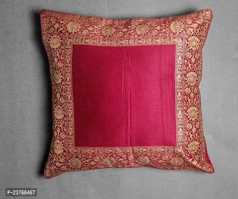Sriam Jaipur Cotton Golden Border Classic Decorative Cushion Covers for Home (Set of 2) (Burgandy)-thumb4