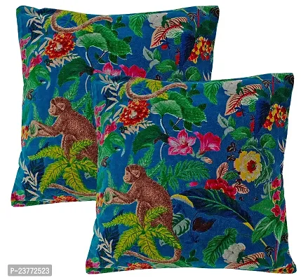 Kirti Finishing Blue Monkey Print Velvet Cushion Cover 18 inches (KFC-016-18-2)-thumb3