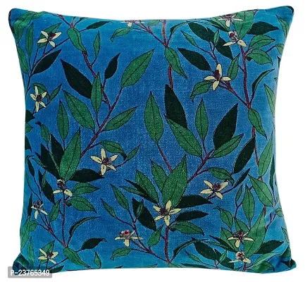 Kirti Finishing Blue Green Leaf Velvet Cushion Cover 16 inches (KFC-020-16-2)