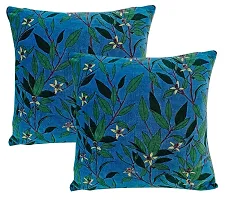 Kirti Finishing Blue Green Leaf Velvet Cushion Cover 16 inches (KFC-020-16-5)-thumb2