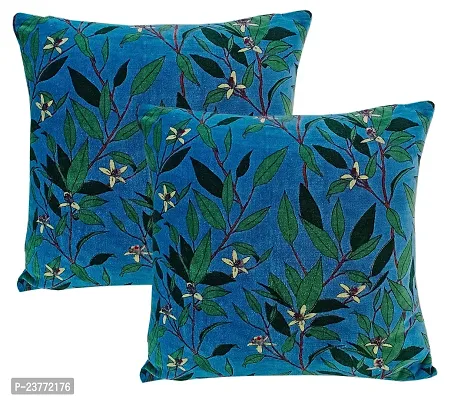 Kirti Finishing Blue Green Leaf Velvet Cushion Cover 16 inches (KFC-020-16-5)-thumb3