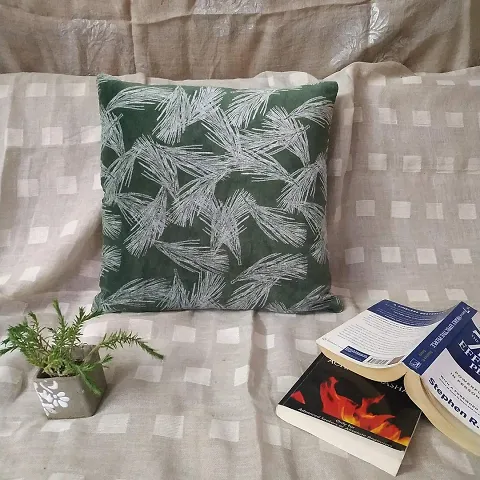 Green White Leaf Velvet Cushion Cover 16 inches