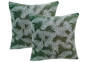 Green White Leaf Velvet Cushion Cover 16 inches-thumb1
