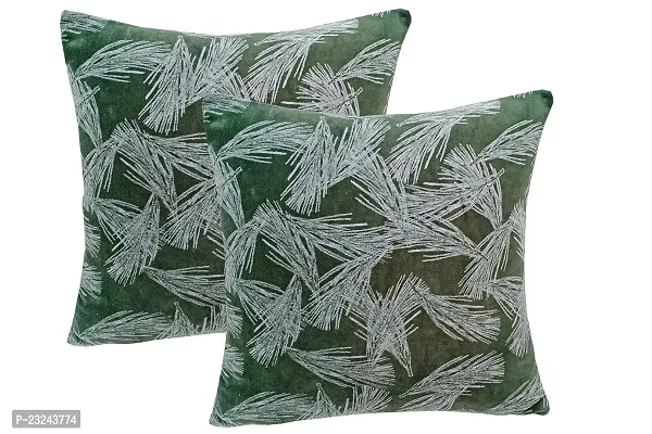 Green White Leaf Velvet Cushion Cover 16 inches-thumb2