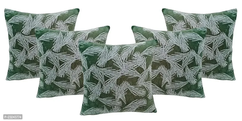 Green White Leaf Velvet Cushion Cover 16 inches-thumb4