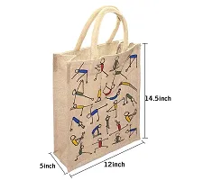 Jute Bags Eco-Friendly Jute Bag, 2 pk Yoga Printed Tiffin/Shopping/Grocery Hand Bag with Zip  Handle for Men and Women-thumb1