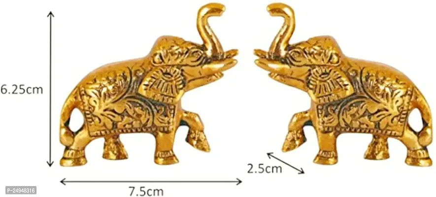 Set of Two Piece Metal Sculptures Elephant Pair for Showpiece and Decoration | Elephant Statue Pair in Golden Finish Having Attractive Look Decorative Showpiece-thumb2