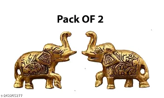 Set of Two Piece Metal Sculptures Elephant Pair for Showpiece and Decoration | Elephant Statue Pair in Golden Finish Having Attractive Look Decorative Showpiece-thumb2