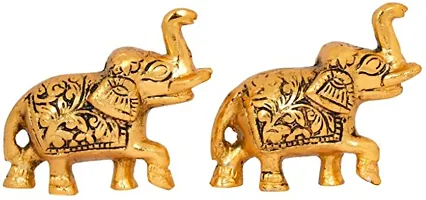 Set of Two Piece Metal Sculptures Elephant Pair for Showpiece and Decoration | Elephant Statue Pair in Golden Finish Having Attractive Look Decorative Showpiece-thumb3