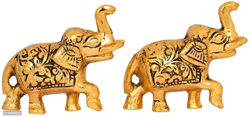 Set of Two Piece Metal Sculptures Elephant Pair for Showpiece and Decoration | Elephant Statue Pair in Golden Finish Having Attractive Look Decorative Showpiece-thumb4